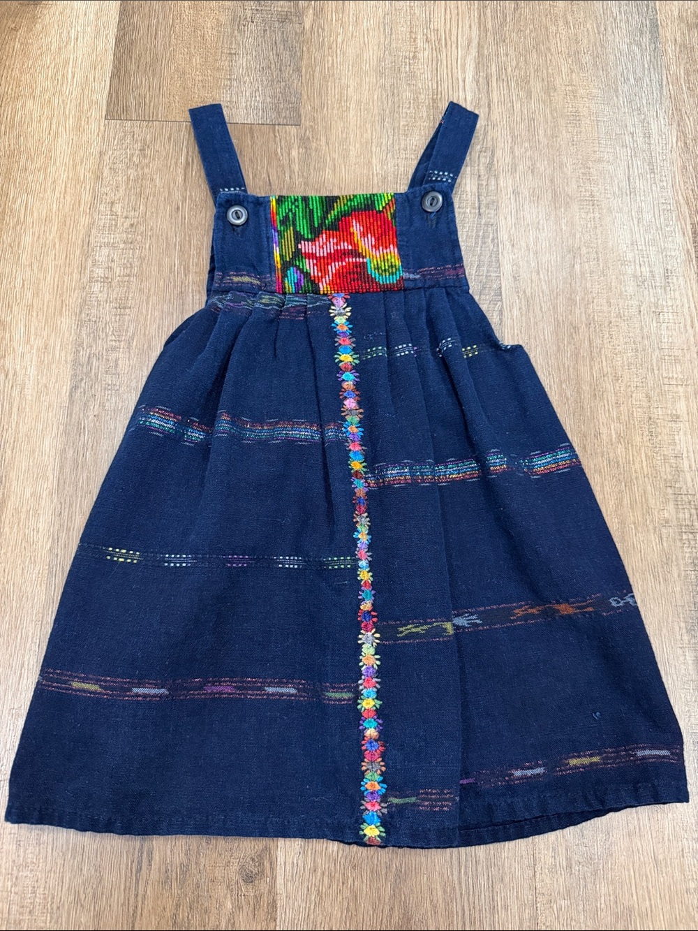 Handwoven Navy Blue Embroidered Pinafore Dress
